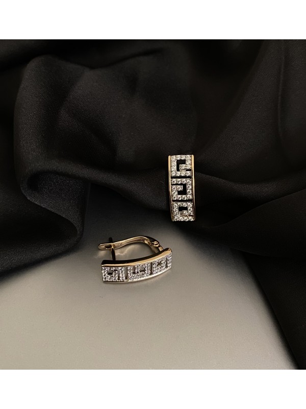 Сережки прямокутні з камінням золотого кольору англійський замок 32779