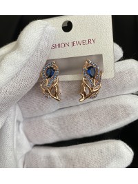 Сережки із синім камінням золотого кольору англійський замок 32780