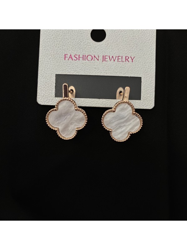 Сережки біла конюшина золотого кольору англійський замок 32809