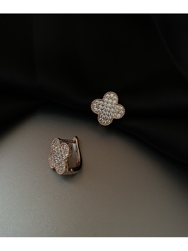 Сережки Конюшина з камінням золотого кольору англійський замок 32812