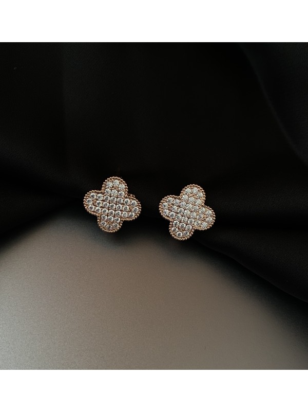 Сережки Конюшина з камінням золотого кольору англійський замок 32812