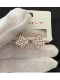 Сережки Конюшина з камінням золотого кольору англійський замок 32812