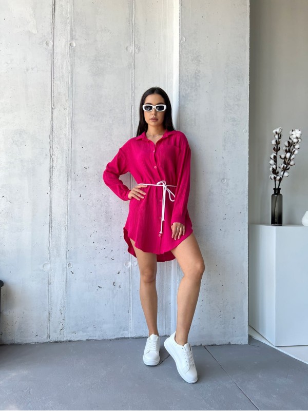 Муслинова сукня-сорочка малинового кольору 32813