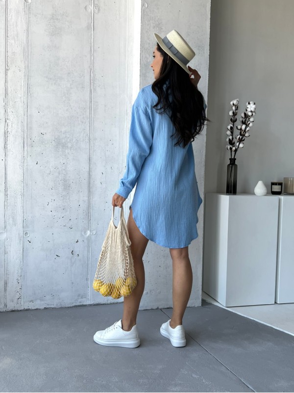 Муслинова сукня-сорочка блакитного кольору 32814