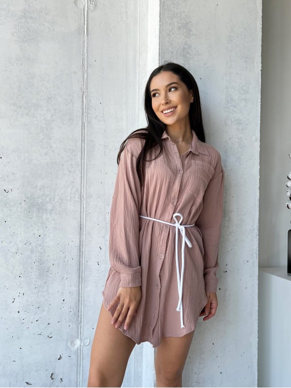 Муслинова сукня-сорочка кавового кольору 32816