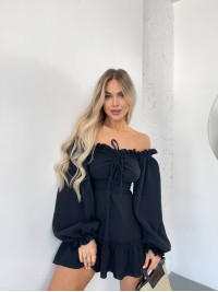 Муслинова сукня міні з рукавом чорного кольору 32821