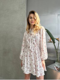 Повітряна сукня міні з бантом молочного кольору 32866