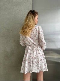 Повітряна сукня міні з бантом молочного кольору 32866