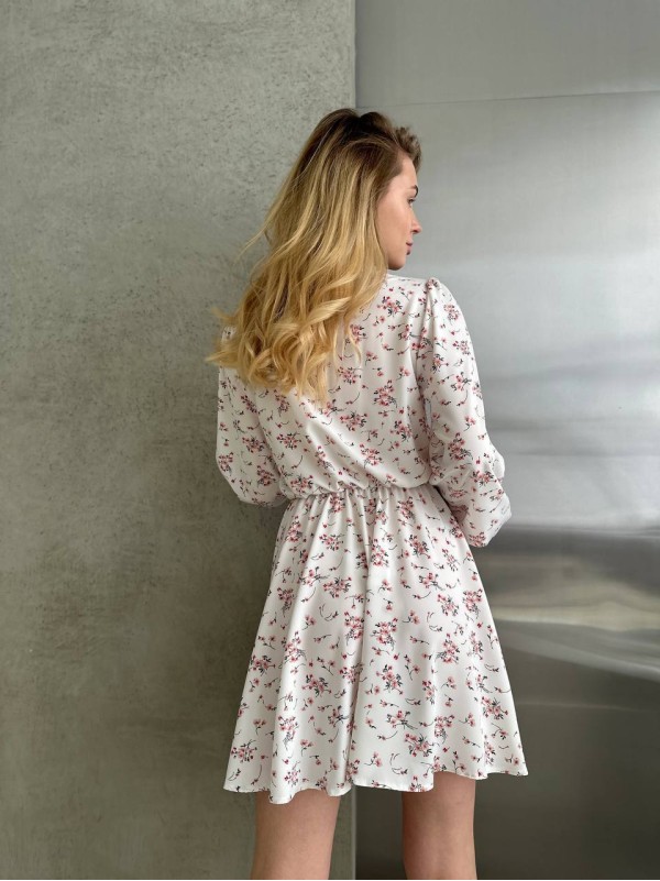 Повітряна сукня міні з бантом молочного кольору 32866