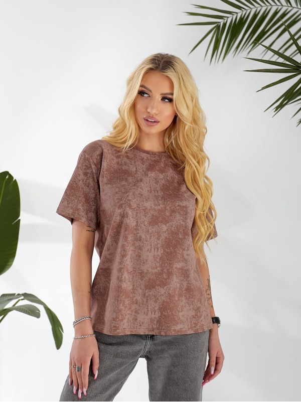 Жіноча футболка з ефектом вареного кавового кольору 32870