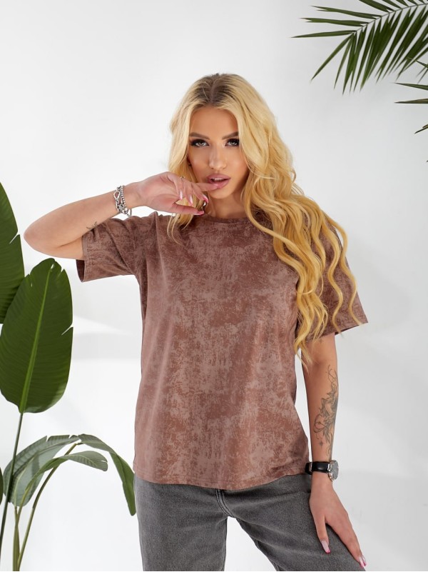 Жіноча футболка з ефектом вареного кавового кольору 32870