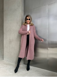 Жіночий довгий кардиган пудрового кольору 32877