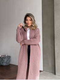 Жіночий довгий кардиган пудрового кольору 32877