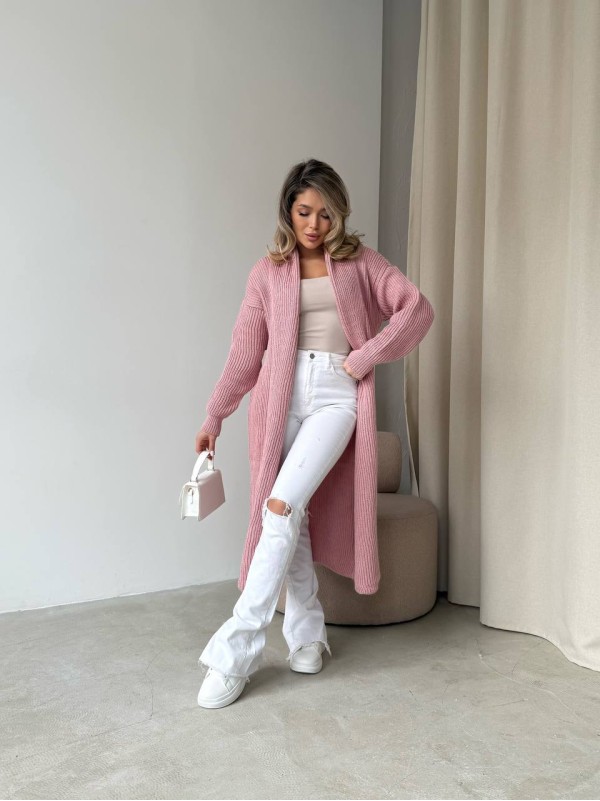 Жіночий довгий кардиган рожевого кольору 32878