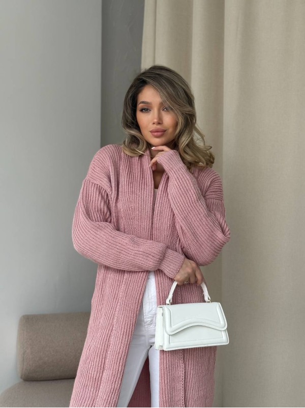 Жіночий довгий кардиган рожевого кольору 32878