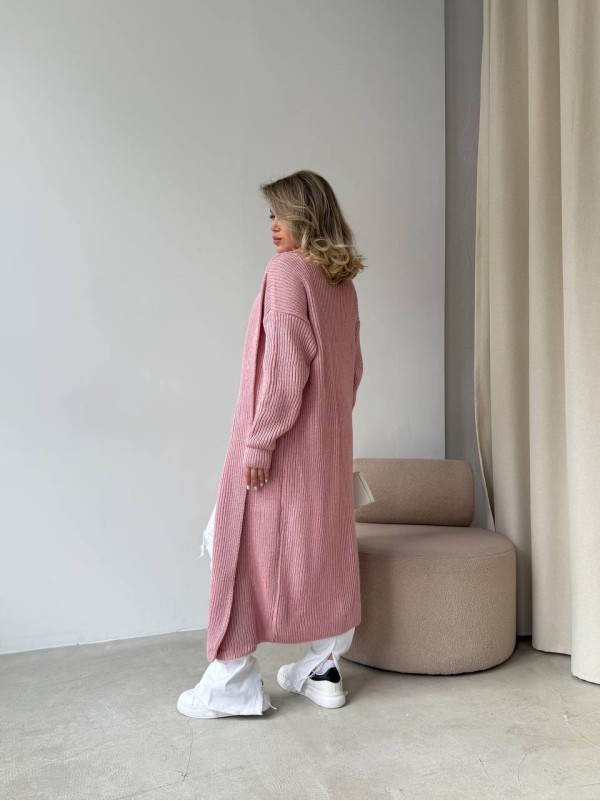 Жіночий довгий кардиган рожевого кольору 32878