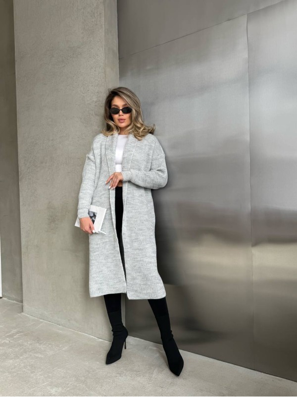 Жіночий довгий кардиган сiрого кольору 32879