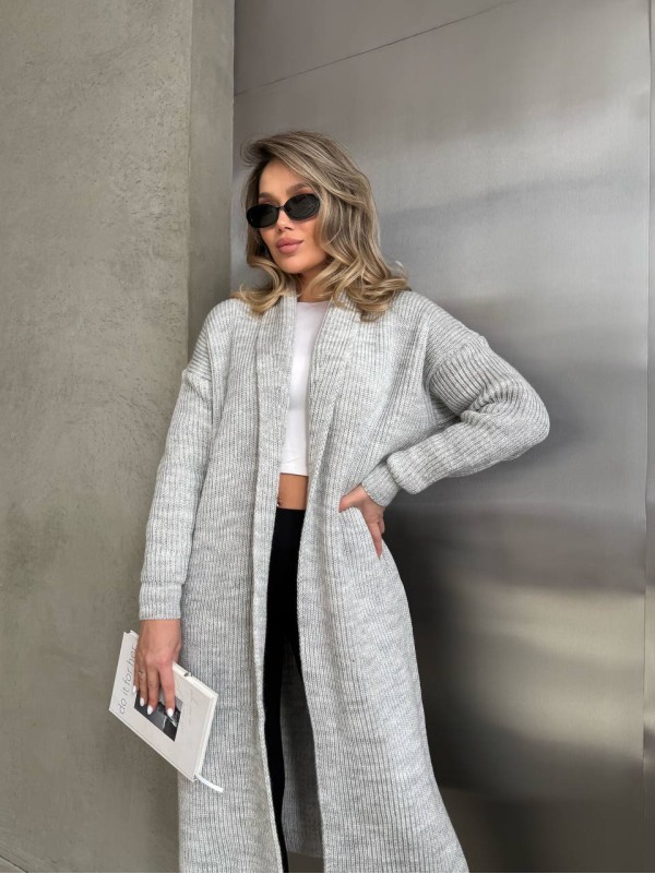 Жіночий довгий кардиган сiрого кольору 32879