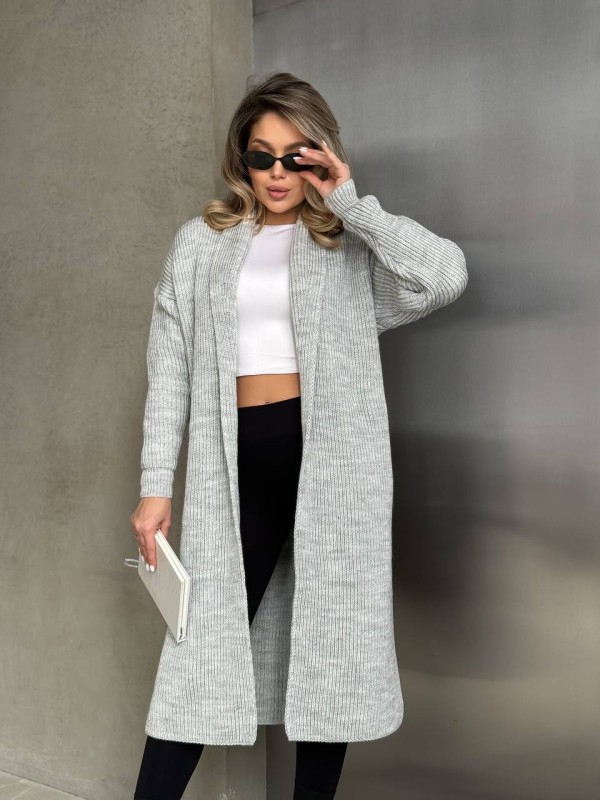 Жіночий довгий кардиган сiрого кольору 32879