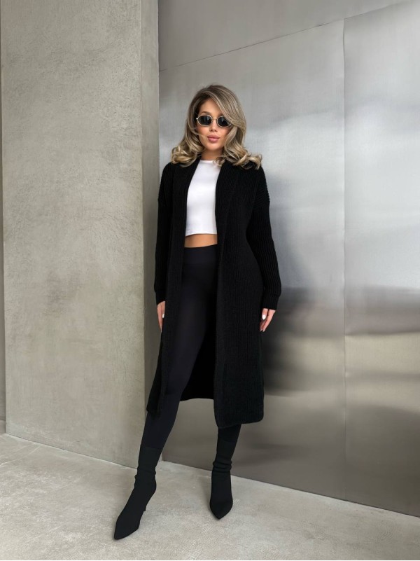 Жіночий довгий кардиган чорного кольору 32880