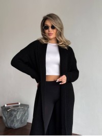 Жіночий довгий кардиган чорного кольору 32880