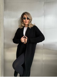 Жіночий довгий кардиган чорного кольору 32880