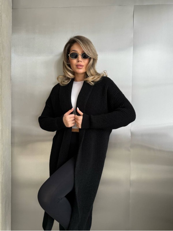 Жіночий довгий кардиган чорного кольору 32880