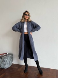 Жіночий довгий кардиган графiтового кольору 32881