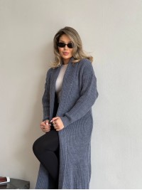 Жіночий довгий кардиган графiтового кольору 32881