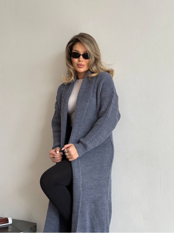 Жіночий довгий кардиган графiтового кольору 32881