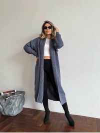 Жіночий довгий кардиган графiтового кольору 32881