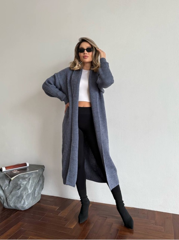 Жіночий довгий кардиган графiтового кольору 32881