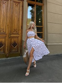 Жіночий костюм (топ+спідниця) молочного кольору 32893