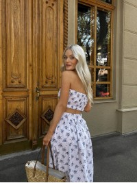 Жіночий костюм (топ+спідниця) молочного кольору 32893