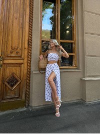 Жіночий костюм (топ+спідниця) молочного кольору 32893