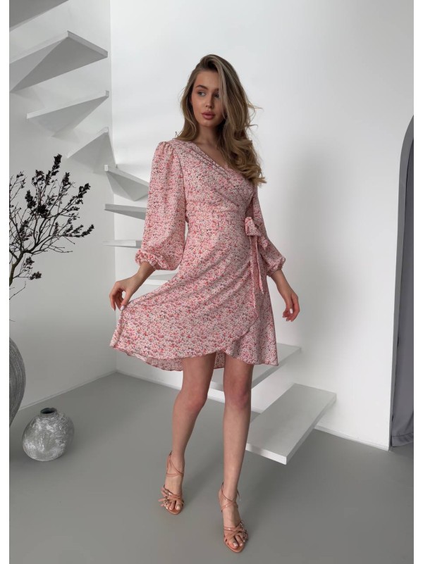 Легка сукня міні на запах рожевого кольору 32905