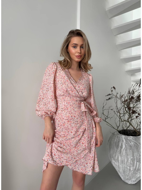 Легка сукня міні на запах рожевого кольору 32905