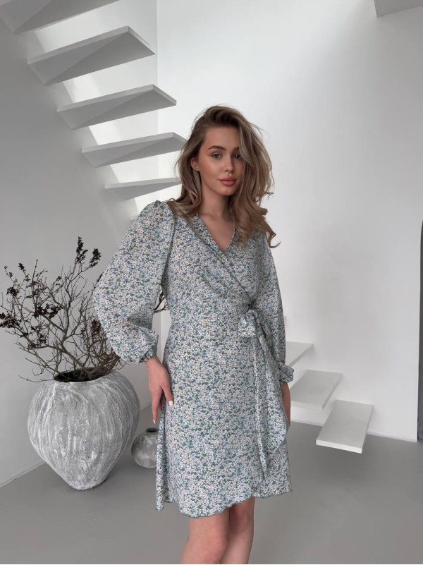 Легка сукня міні на запах м'ятного кольору 32906