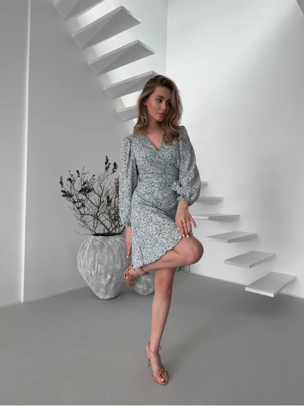 Легка сукня міні на запах м'ятного кольору 32906