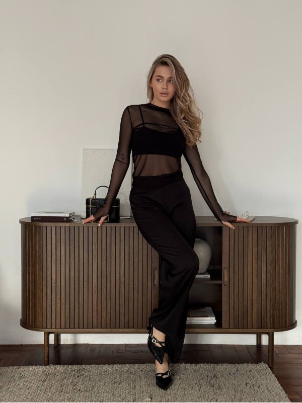 Жіночий лонгслів з сiтки чорного кольору 32910