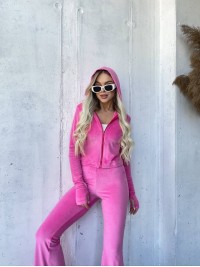 Велюровий жіночий костюм на блискавці малинового кольору 32913