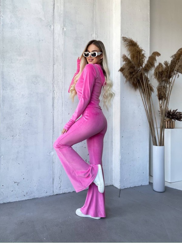 Велюровий жіночий костюм на блискавці малинового кольору 32913