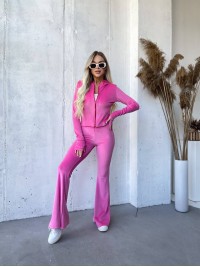 Велюровий жіночий костюм на блискавці малинового кольору 32913