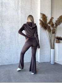 Велюровий жіночий костюм на блискавці коричневого кольору 32917