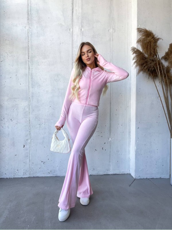 Велюровий жіночий костюм на блискавці рожевого кольору 32918