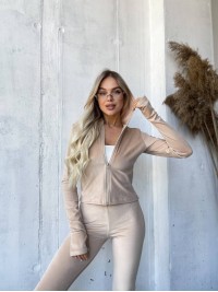 Велюровий жіночий костюм на блискавці бежевого кольору 32919