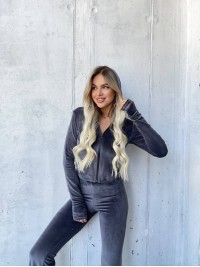 Велюровий жіночий костюм на блискавці графiтового кольору 32920