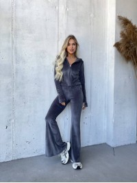 Велюровий жіночий костюм на блискавці графiтового кольору 32920