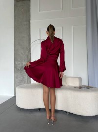 Жіночий шовковий костюм спідниця на запах+сорочка бордового кольору 32932