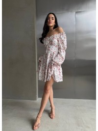 Легка сукня міні з рукавом молочного кольору 32952